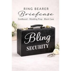 Bling Security Ring Bearer Briefcase Black Cardboard Wedding Prop Gold Latches